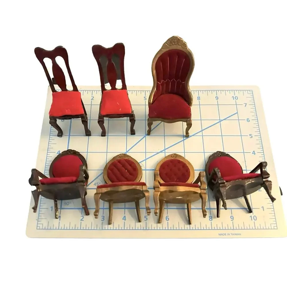 Victorian 1:12 Miniature Dollhouse Furniture Maroon Red Mahogany Sofa Chairs